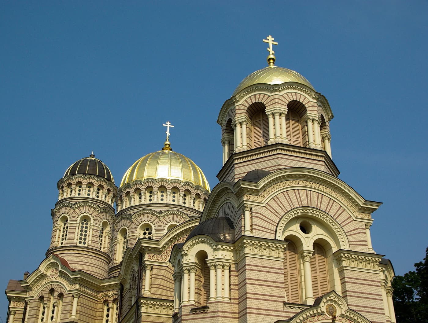 The gilded domes of the Nativity of Christ Cathedral in Riga