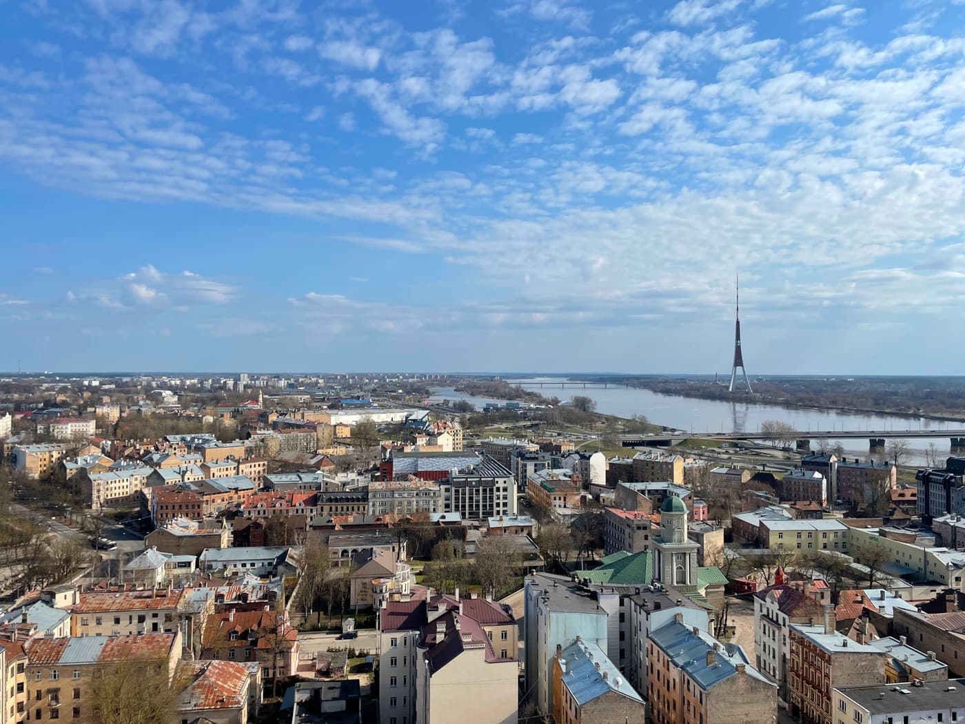 A view over Riga's rooftops to the Daugava and the Riga Radio and TV Tower